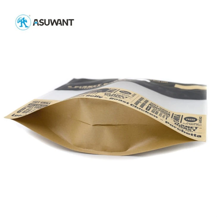Multi Sizes Reusable Stand Up Kraft Pouches Packaging Dark Roast Beans With Valve